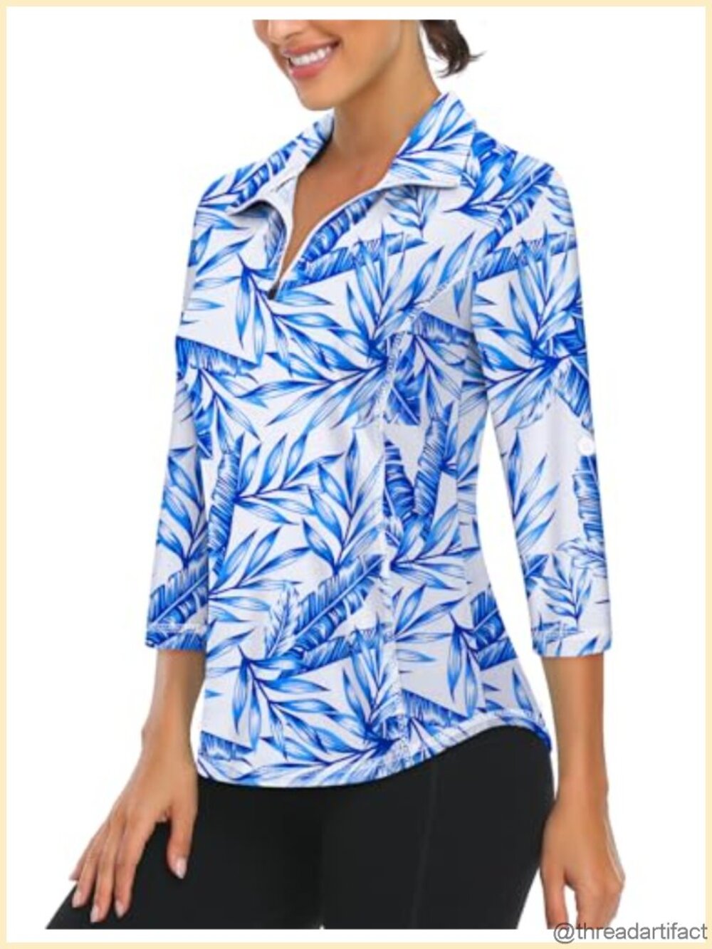 Womens 3/4 Roll Sleeve 1/4 Zip Pullover Golf Shirt Athletic Hiking Running Top